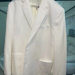 Slim Eggshell White Pique Cotton-Blend Blazer